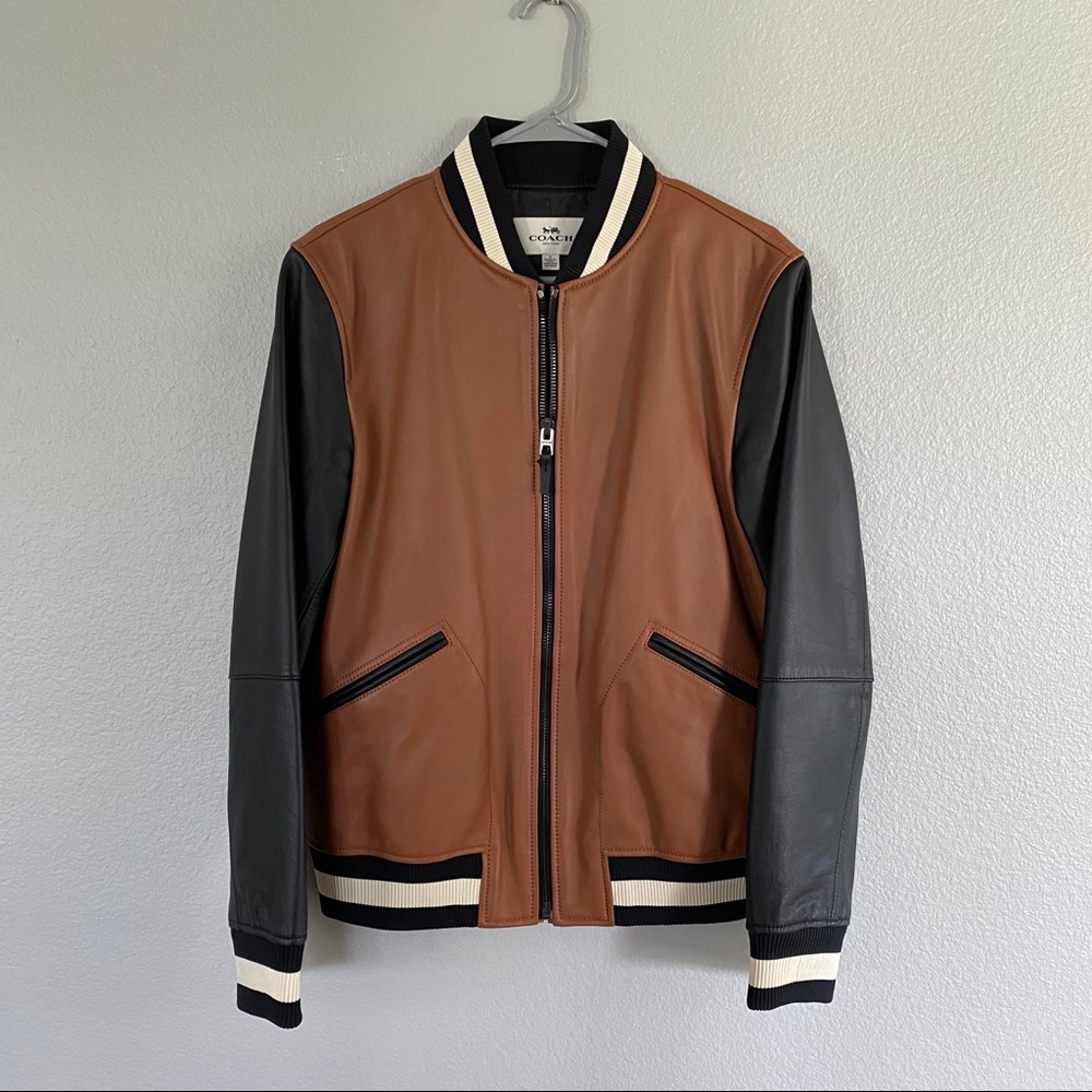 HP ✨ Coach Leather Jacket Brown & Black Small Mens